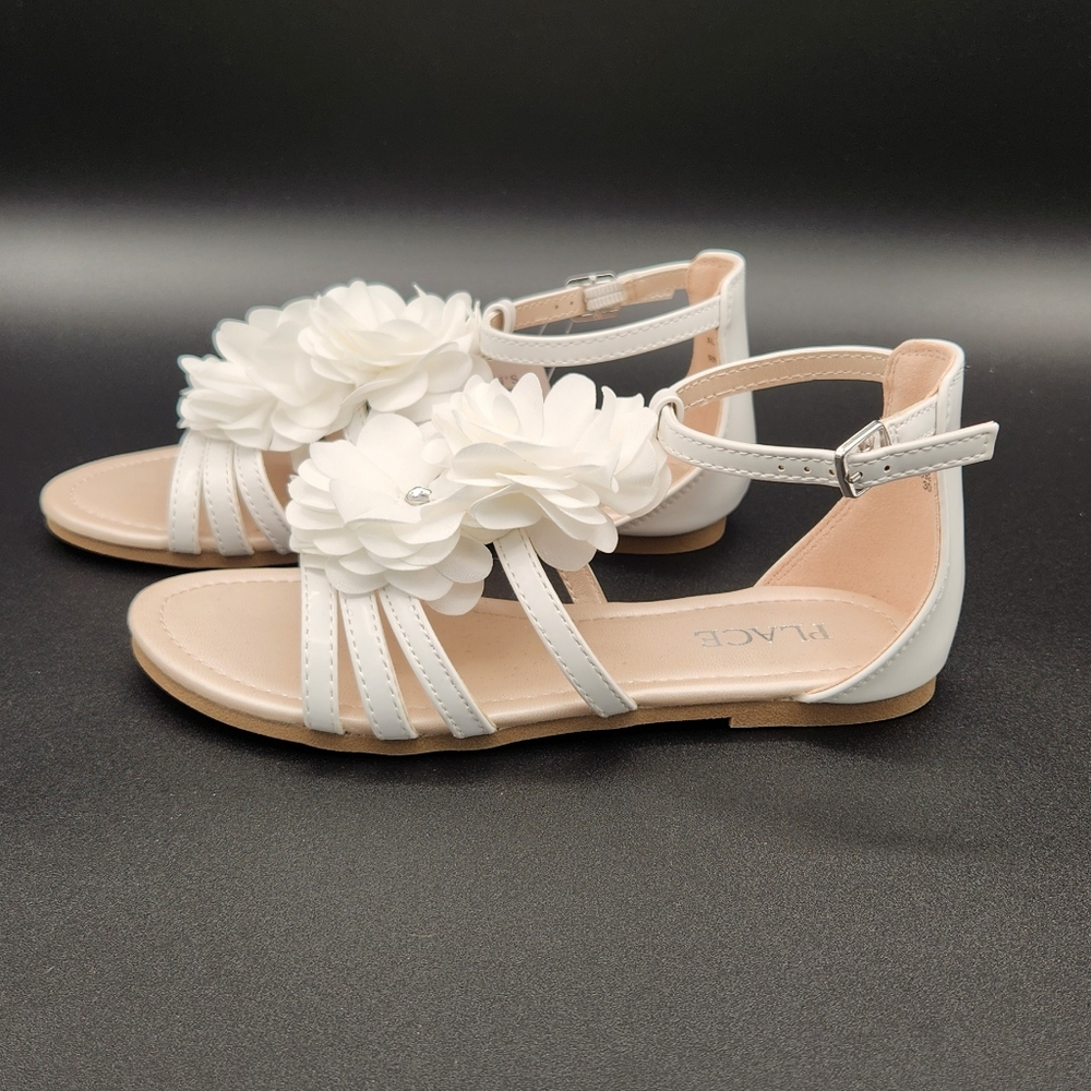 Girls White Flower Gladiator Sandals - Size 13